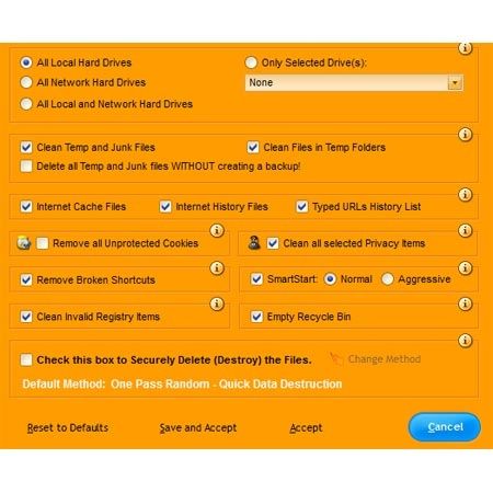 This image shows WinCleaner's menu for advanced options on the software.