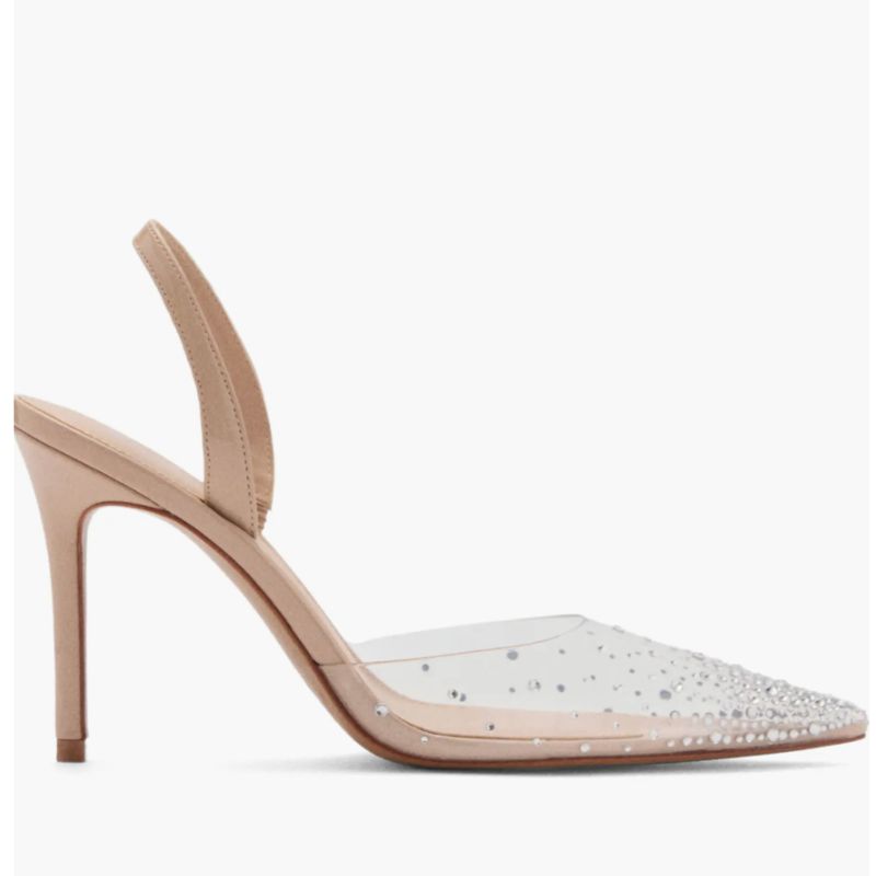 Mango , Transparent Rhinestone Pointed Toe Pump