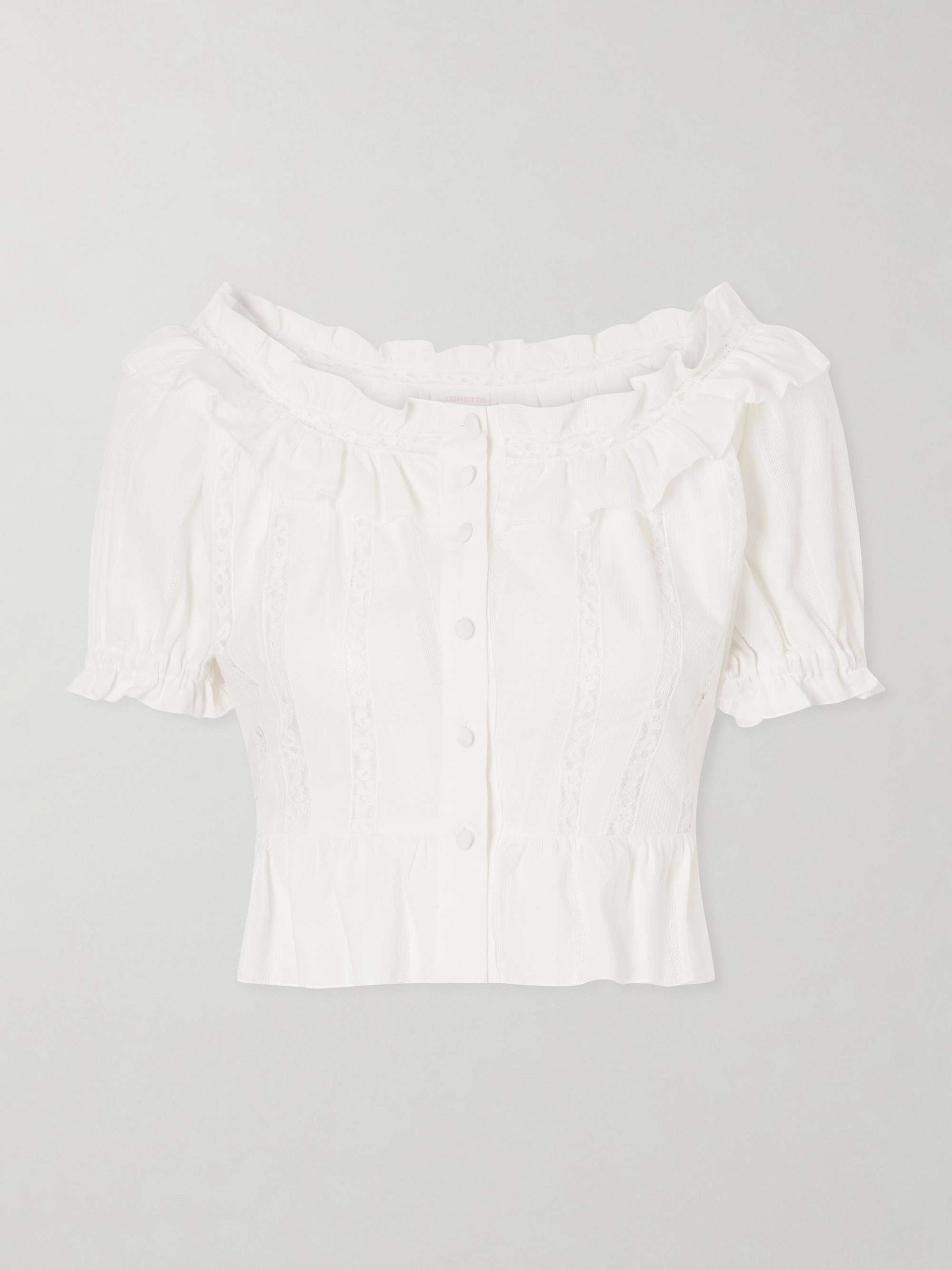Terracina Ruffled Lace-Trimmed Cotton-Poplin Blouse