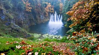 A waterfall in Butchart Gardens