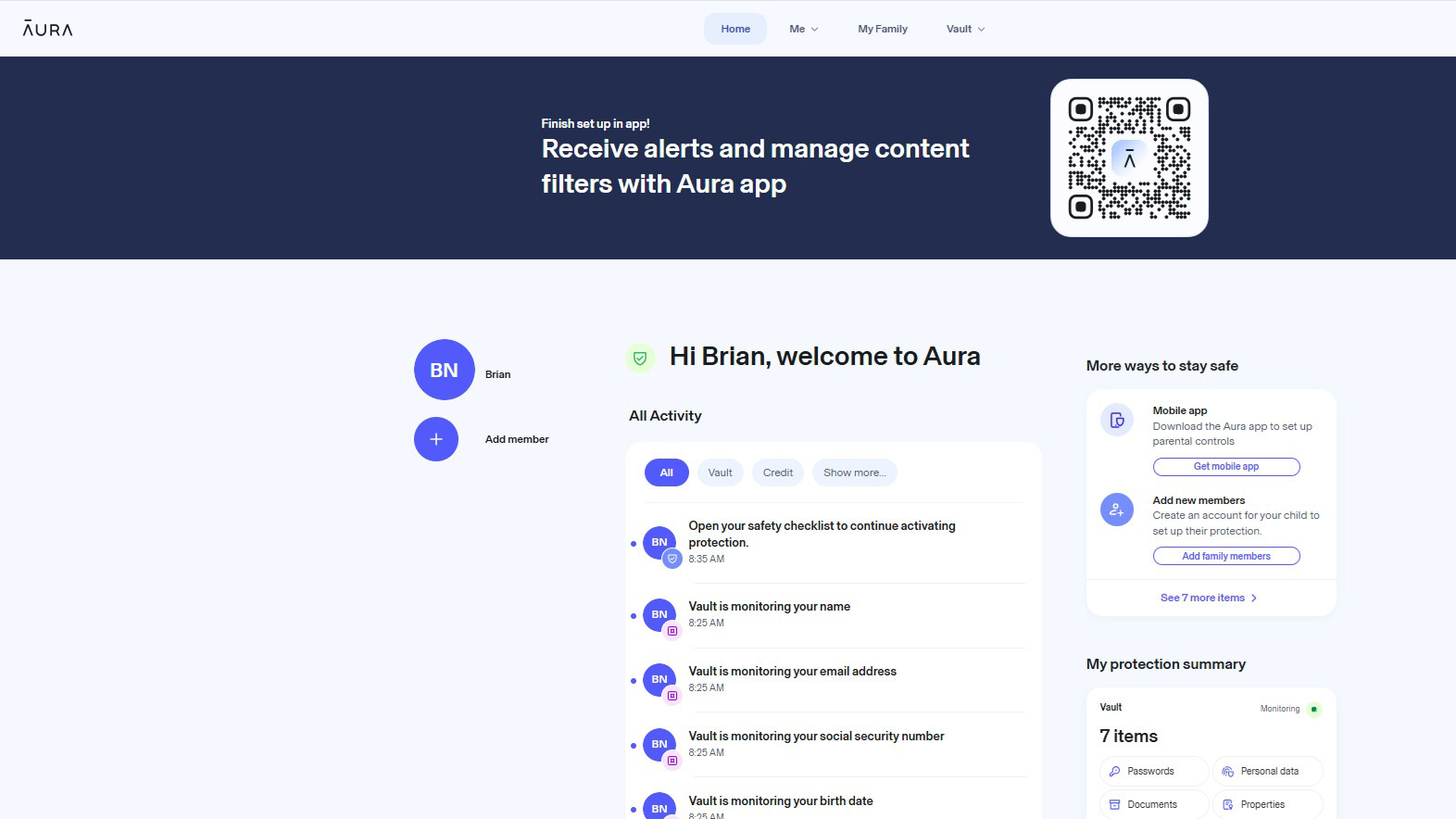 Screenshot of the Aura Identity Theft Protection web interface
