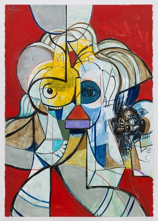 George Condo, Escape From Humanity, 2021, Acrylic, gesso, ink & wax crayon on paper. © George Condo; Courtesy the artist and Hauser & Wirth