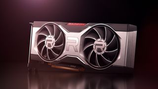 The Radeon RX 6600 XT on a red and black background. 