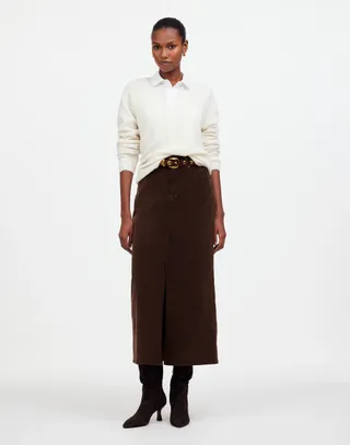 Madewell, Falda midi de pana en algarrobo oscuro