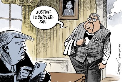 Political Cartoon U.S. Trump Barr butler