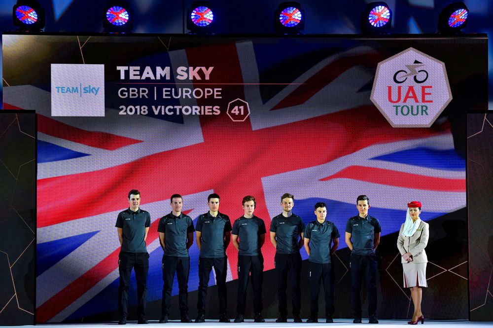 Team Sky fly the British flag