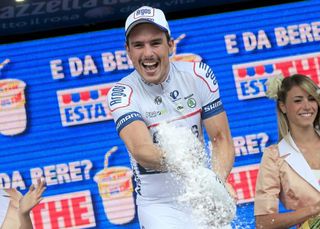John Degenkolb (Team Argos-Shimano) celebrates his first Giro stage win with a bit of champagne