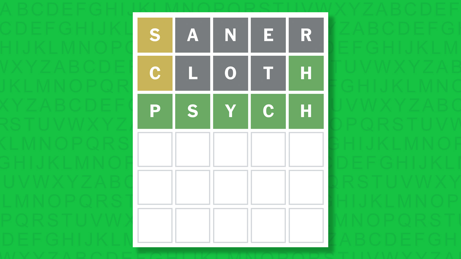 NYT Wordle answer for game 1943 on a green background