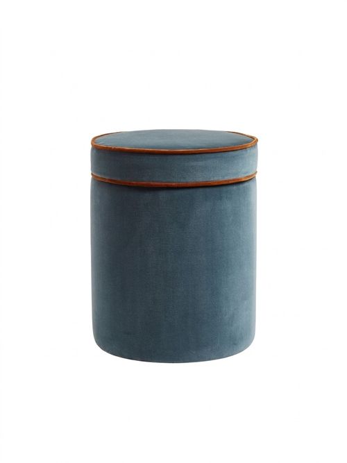 Samena Velvet Ottoman in Air Force Blue/Dirty Orange
