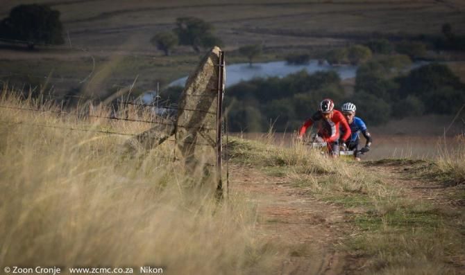 Max Knox and Gawie Combrinck test legs on the first climb of the day