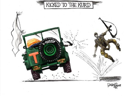Political Cartoon U.S. Trump Kicked To The Kurd
