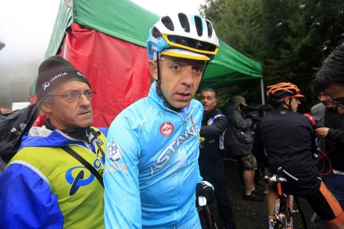 Tanel Kangert (Astana) appears a bit shellshocked after battling the elements throughout stage 14 at the Vuelta