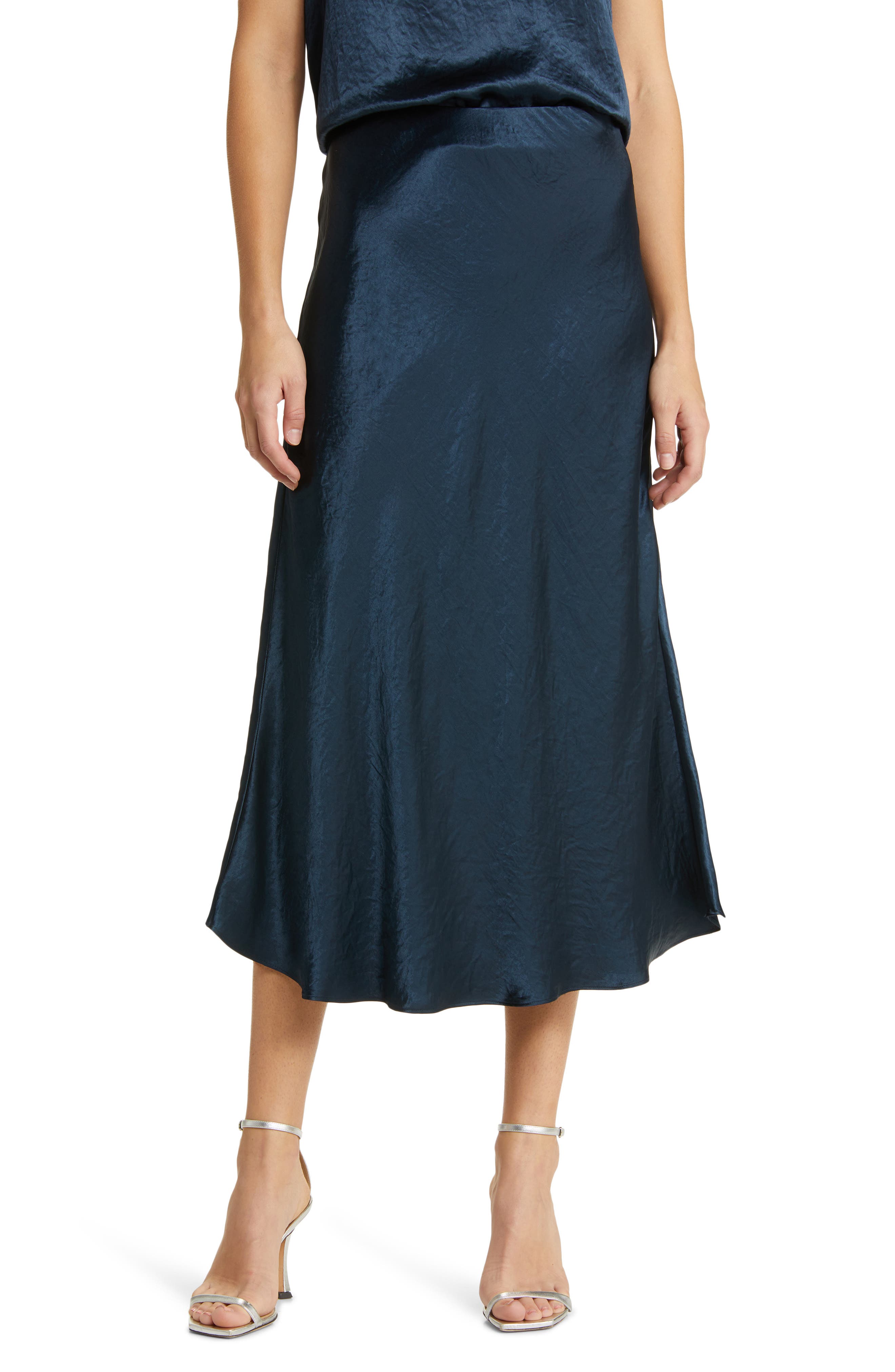 Bias Cut Satin Midi Skirt