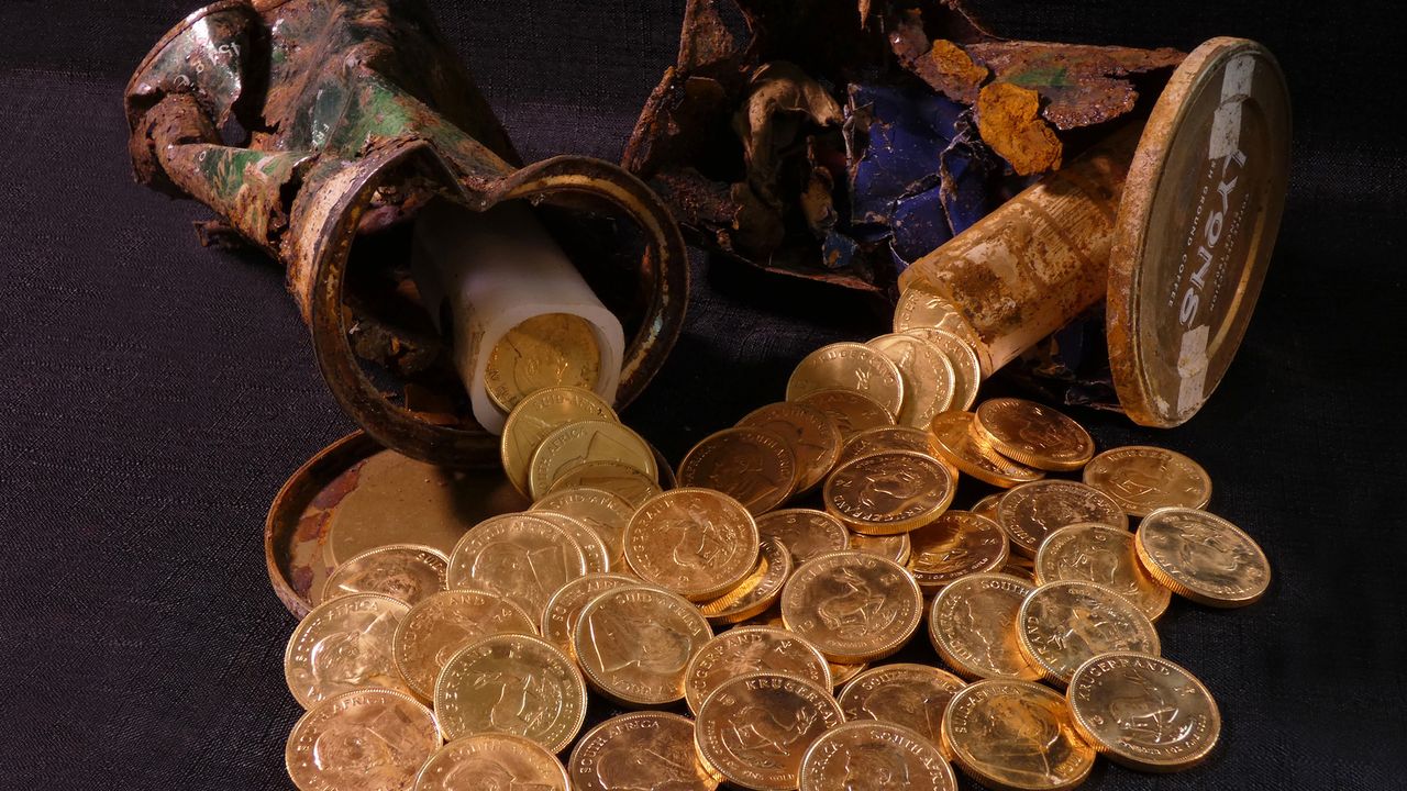 The South African Krugerrand gold coins, dating to the 1970s, that were found in Milton Keynes, UK.