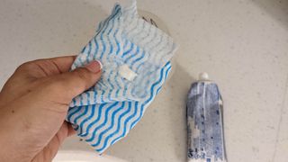 Blob of toothpaste on cloth