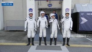 The SpaceX Crew-10 astronauts depart the checkout facility at NASA's Kennedy Space Center ahead of their planned launch on March 12, 2025.