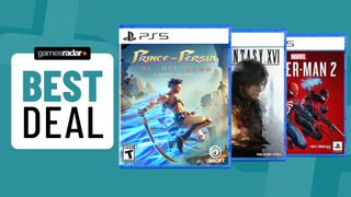 PS5 games on a light blue background with best deals badge