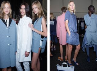 Full-skirt dresses were cut from super casual chambray fabric, while sleeveless car coats swung in a stiffened bonded fabric