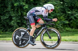 Neilson Powless (Axeon Hagens Berman) riding into third place.