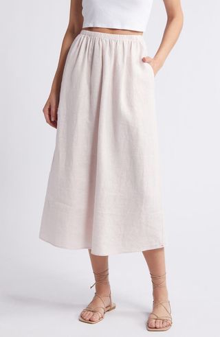 Off-White Linen Midi Skirt