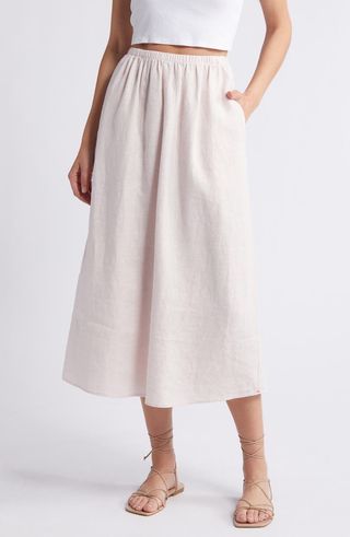 Off-white linen midi skirt