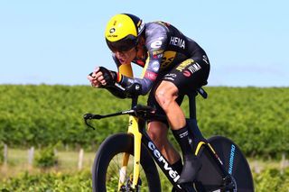 SAINTEMILION FRANCE JULY 17 Wout Van Aert of Belgium and Team JumboVisma during the 108th Tour de France 2021 Stage 20 a 308km Individual Time Trial Stage from Libourne to SaintEmilion 75m Vineyards ITT LeTour TDF2021 on July 17 2021 in SaintEmilion France Photo by Michael SteeleGetty Images