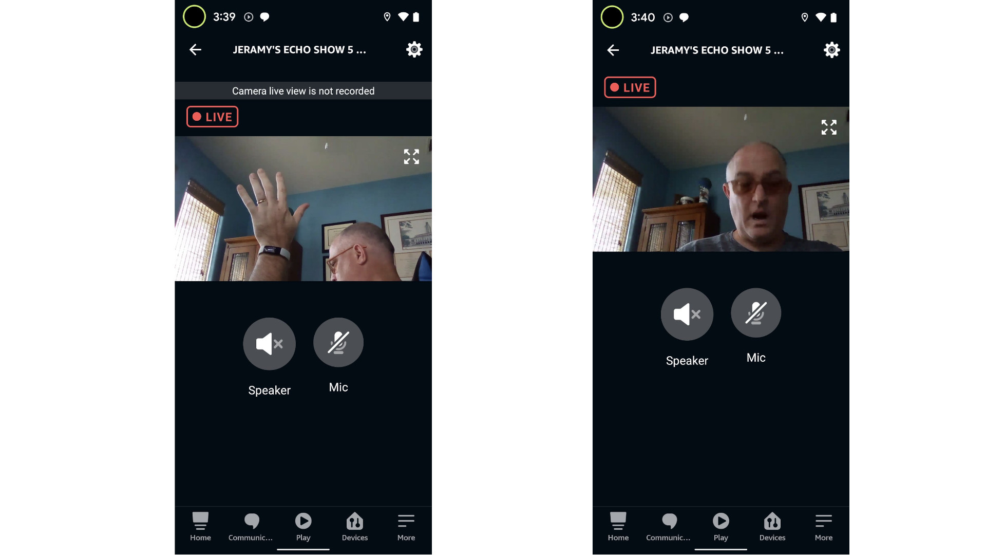 Screenshots of the Alexa app showing home monitoring