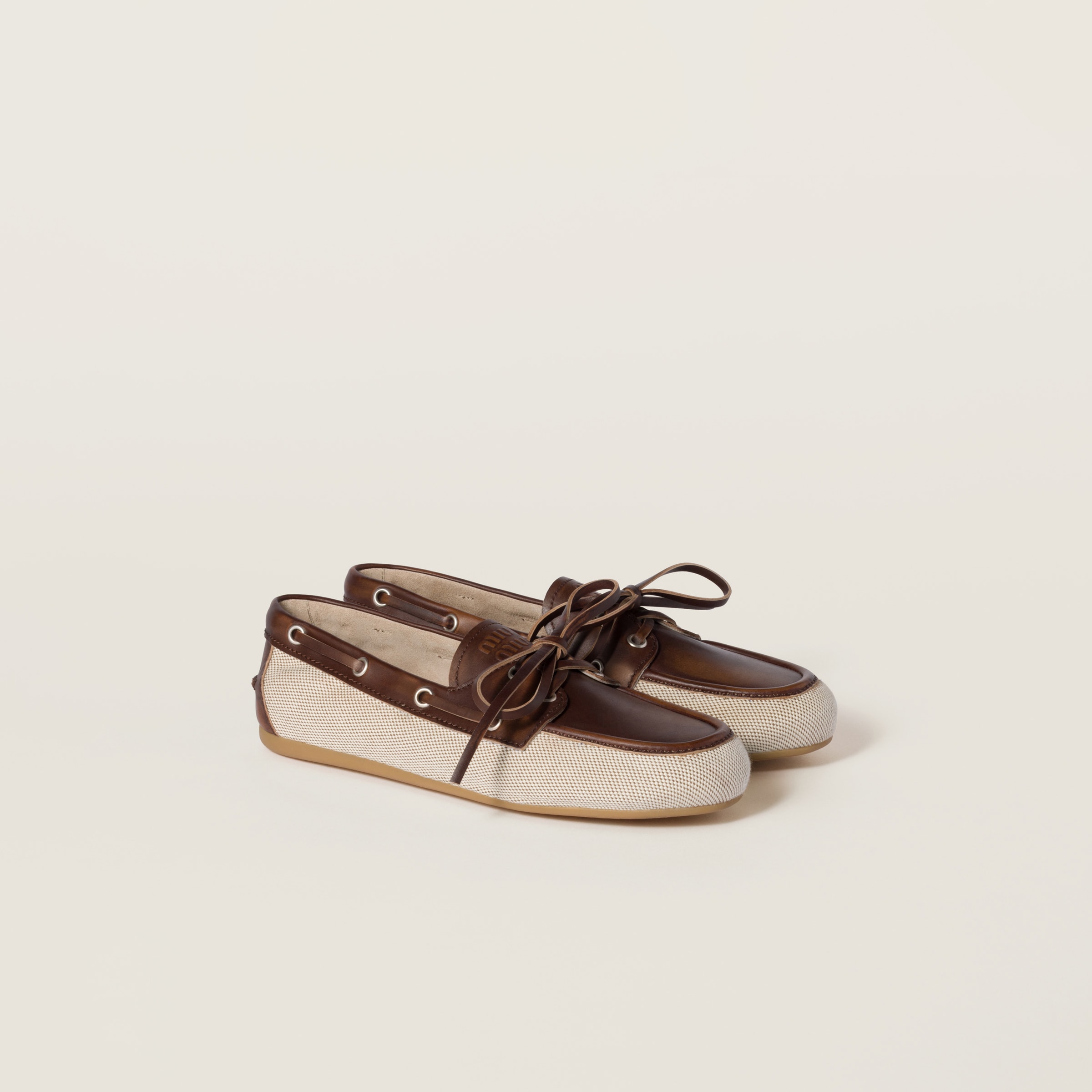 Canvas and Bleached Leather Boat Shoes