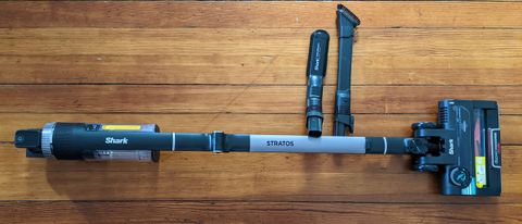 Shark Stratos Cordless vacuum cleaner on reviewer's floor