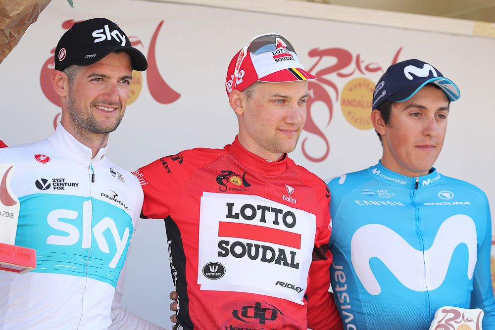 Wout Poels, Tim Wellens and Marc Soler on the final Ruta del Sol podium