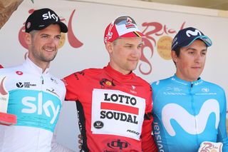 Wout Poels, Tim Wellens and Marc Soler on the final Ruta del Sol podium