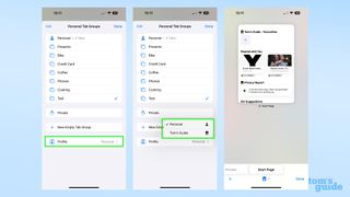 Screenshots showing how to switch Safari profiles