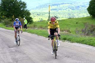 BLOCKHAUS, ITALY - MAY 15: Jonas Vingegaard of Denmark and Team Visma | Lease a Bike attacks in the breakaway during the 109th Giro d'Italia 2026, Stage 7 a 244km stage from Formia to Blockhaus 1658m / #UCIWT / on May 15, 2026 in Blockhaus, Italy. (Photo by Dario Belingheri/Getty Images)