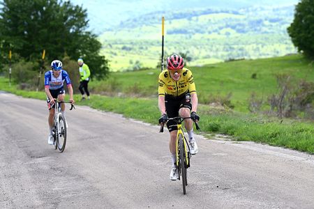 BLOCKHAUS, ITALY - MAY 15: Jonas Vingegaard of Denmark and Team Visma | Lease a Bike attacks in the breakaway during the 109th Giro d'Italia 2026, Stage 7 a 244km stage from Formia to Blockhaus 1658m / #UCIWT / on May 15, 2026 in Blockhaus, Italy. (Photo by Dario Belingheri/Getty Images)