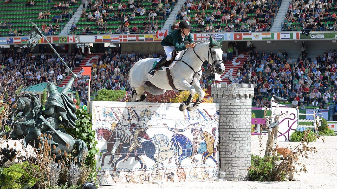 Spooky showjumps Bertram ALLEN riding Molly Malone V IRL during the First Competition at WEG in Stadium D'Ornano Caen, Normandy in France between 23 August to 7 September 2014