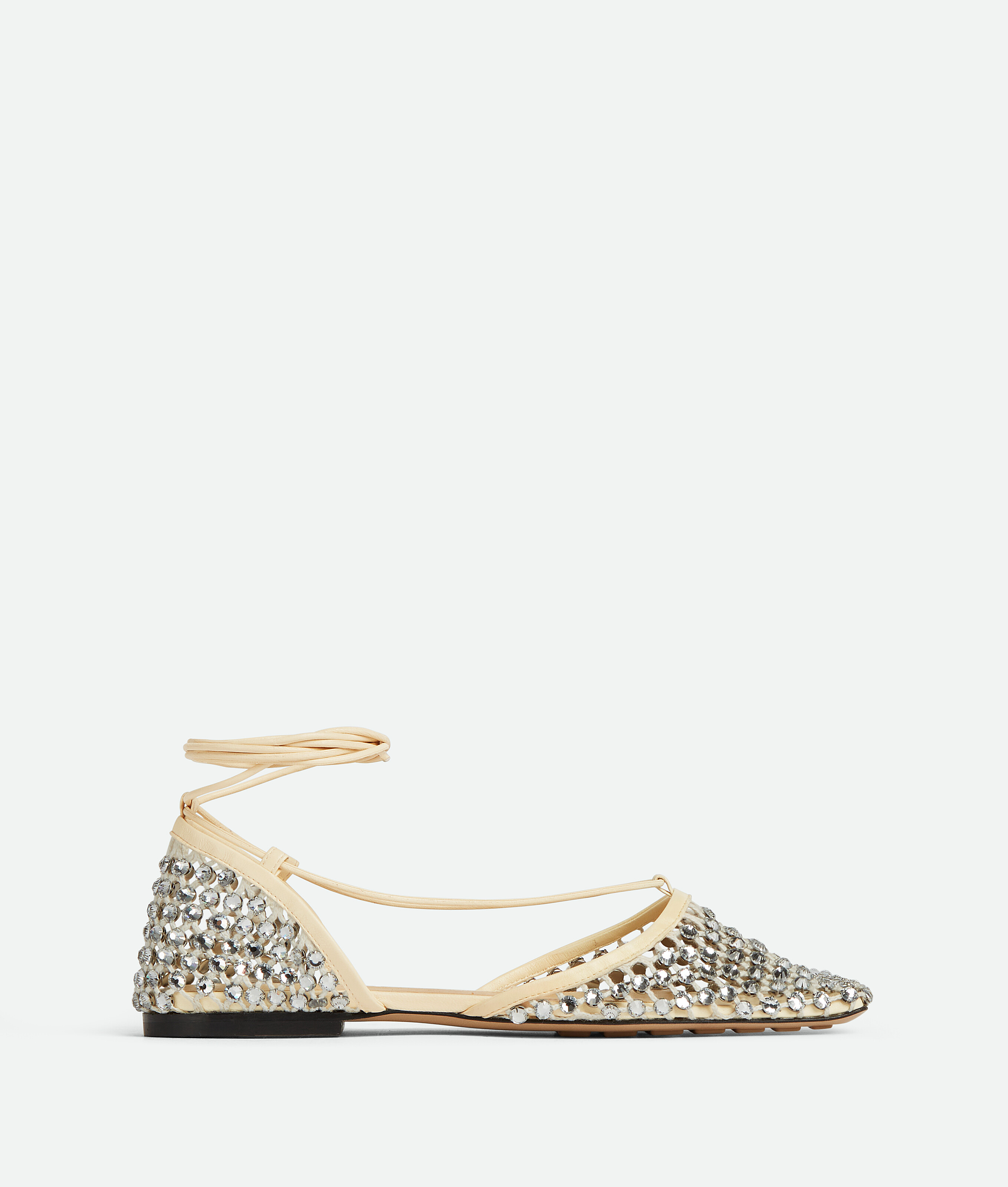 Women's Sparkle Stretch Lace-Up Flat Sandal in Toile / Crystal