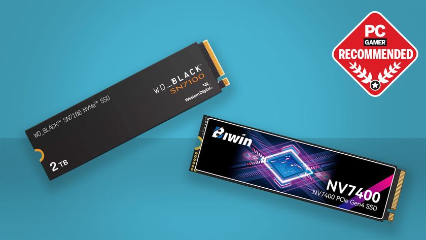 Two of the best M.2 SSDs on a blue background with the PC Gamer recommended badge in the top right.