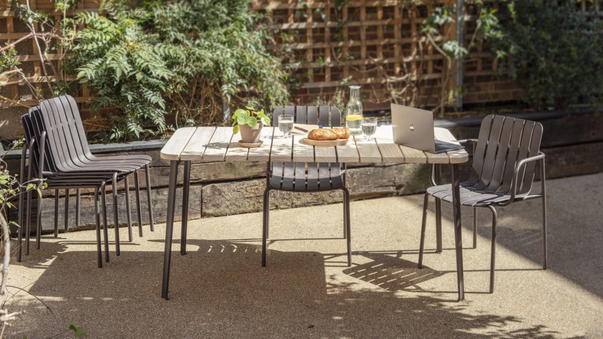 An eco-friendly outdoor table and chair set