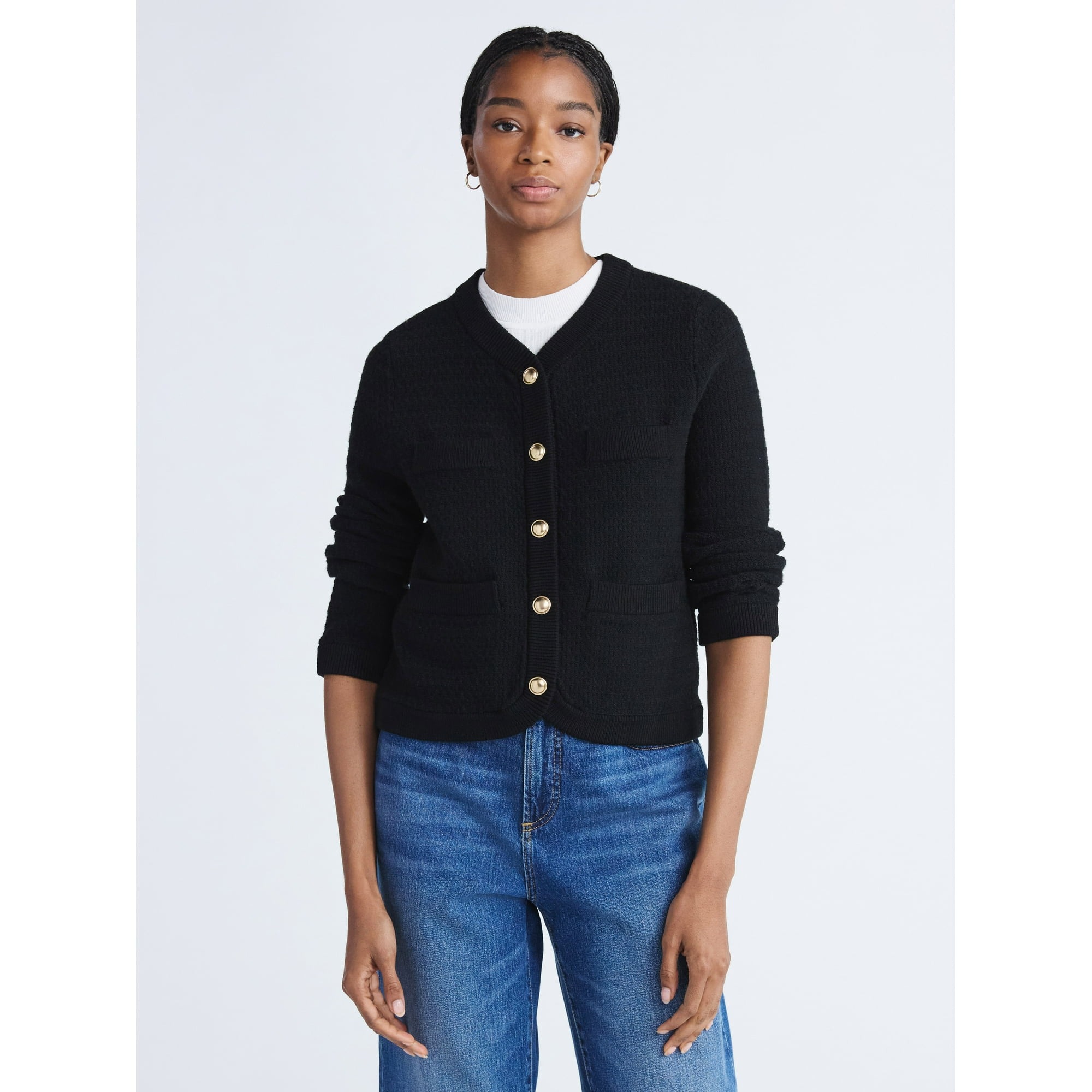 Free Assembly Women&#039;s and Women&#039;s Plus Textured Cardigan Sweater With Welt Pockets, Lightweight, Sizes Xs-4x