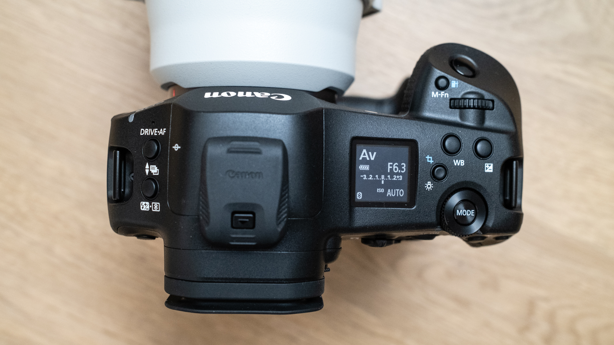 Canon EOS R1 top plate with OLED screen