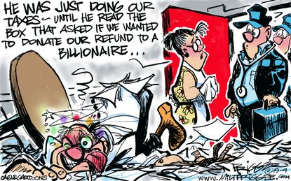 Political Cartoon U.S. Tax refund billionaires