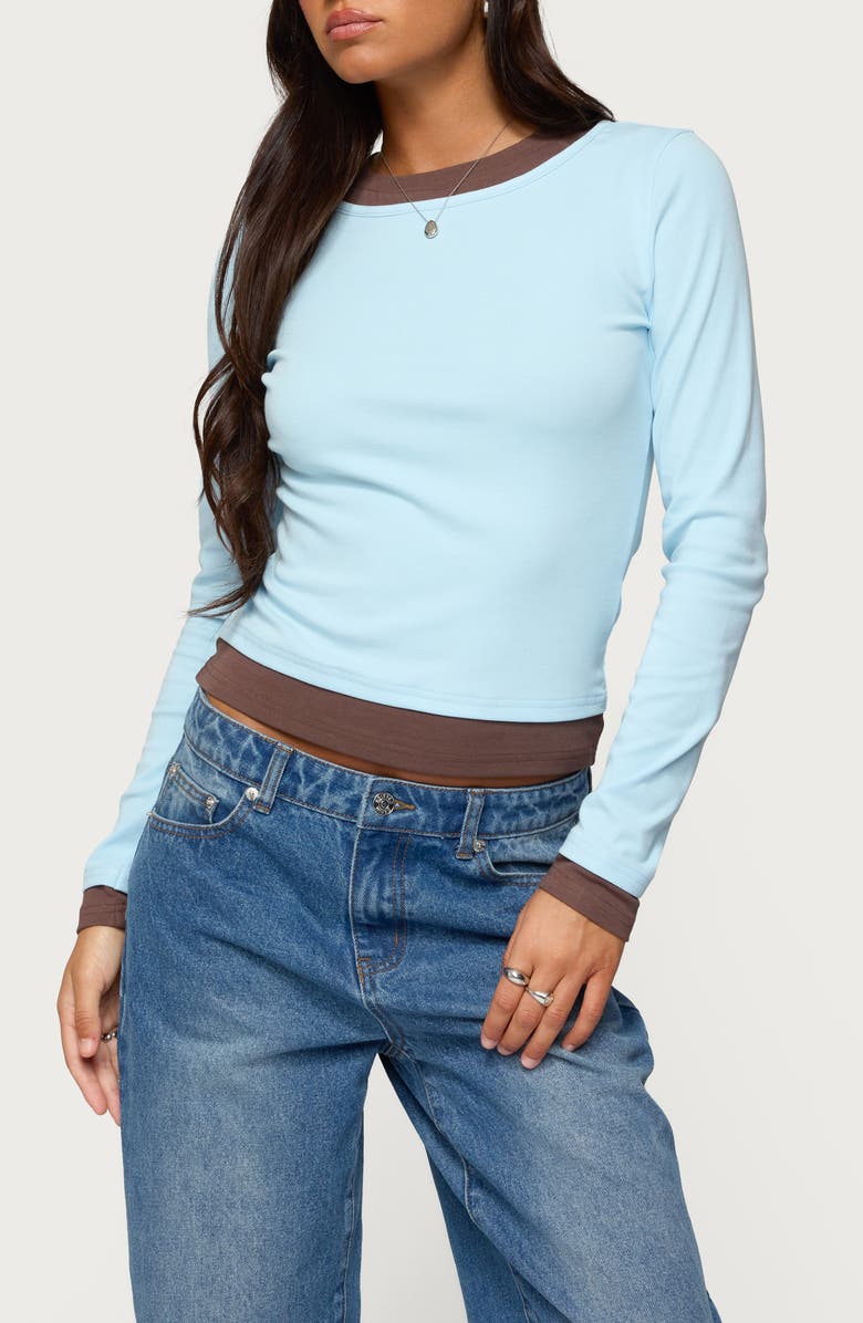 Layered Look Long Sleeve Stretch Cotton Top