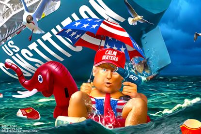 Political Cartoon U.S. Trump constitution calm waters
