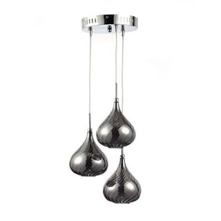 Optical Swirl Three-light Cluster Pendant Ceiling Light with a chrome finished plate with clear cable and smoked glass swirl shades