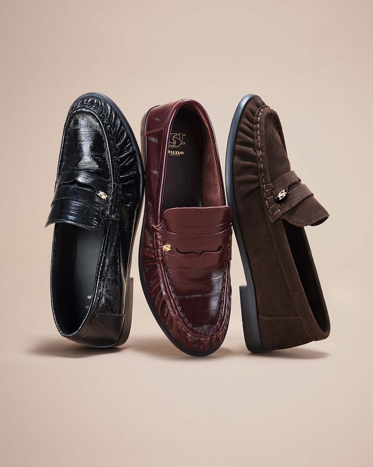DUNE LONDON, Leather Slip On Ruched Toe Loafers