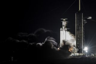 SpaceX performs a static fire test with its Falcon Heavy rocket at Pad 39A at NASA’s Kennedy Space Center on Oct. 27, 2022.