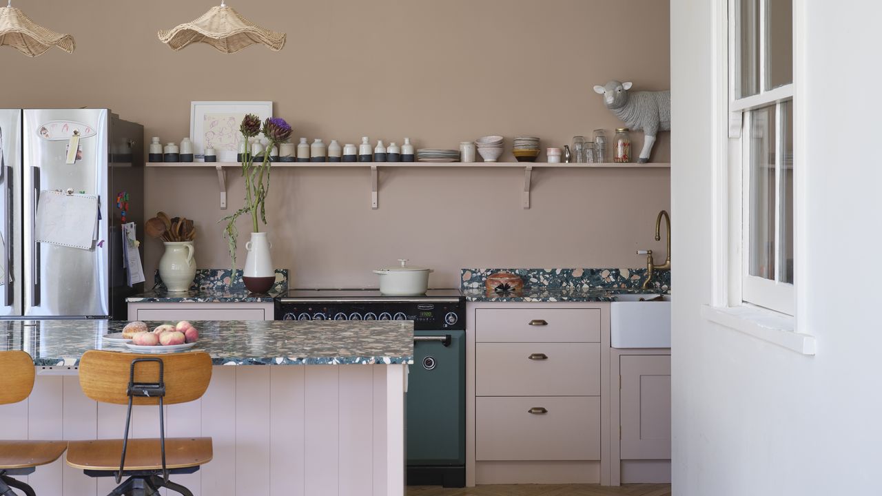 Farrow &amp; Ball pink kitchen setting plaster