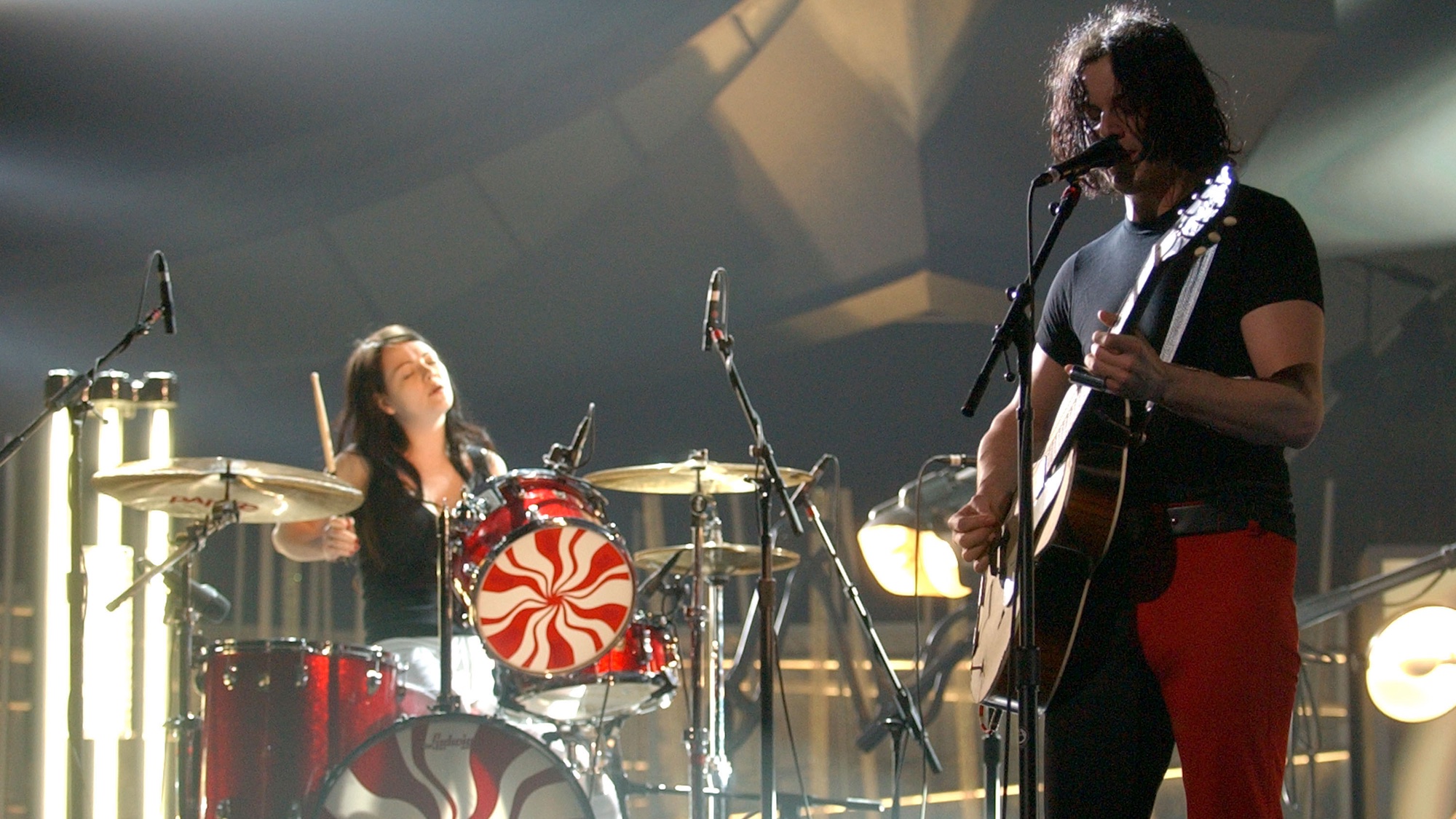 The White Stripes rehearse for the 2004 Grammy Awards show at the Staples Center in Los Angeles, California
