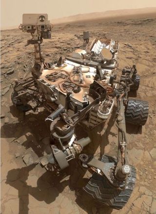 NASA's Mars rover Curiosity at the base of Mount Sharp.