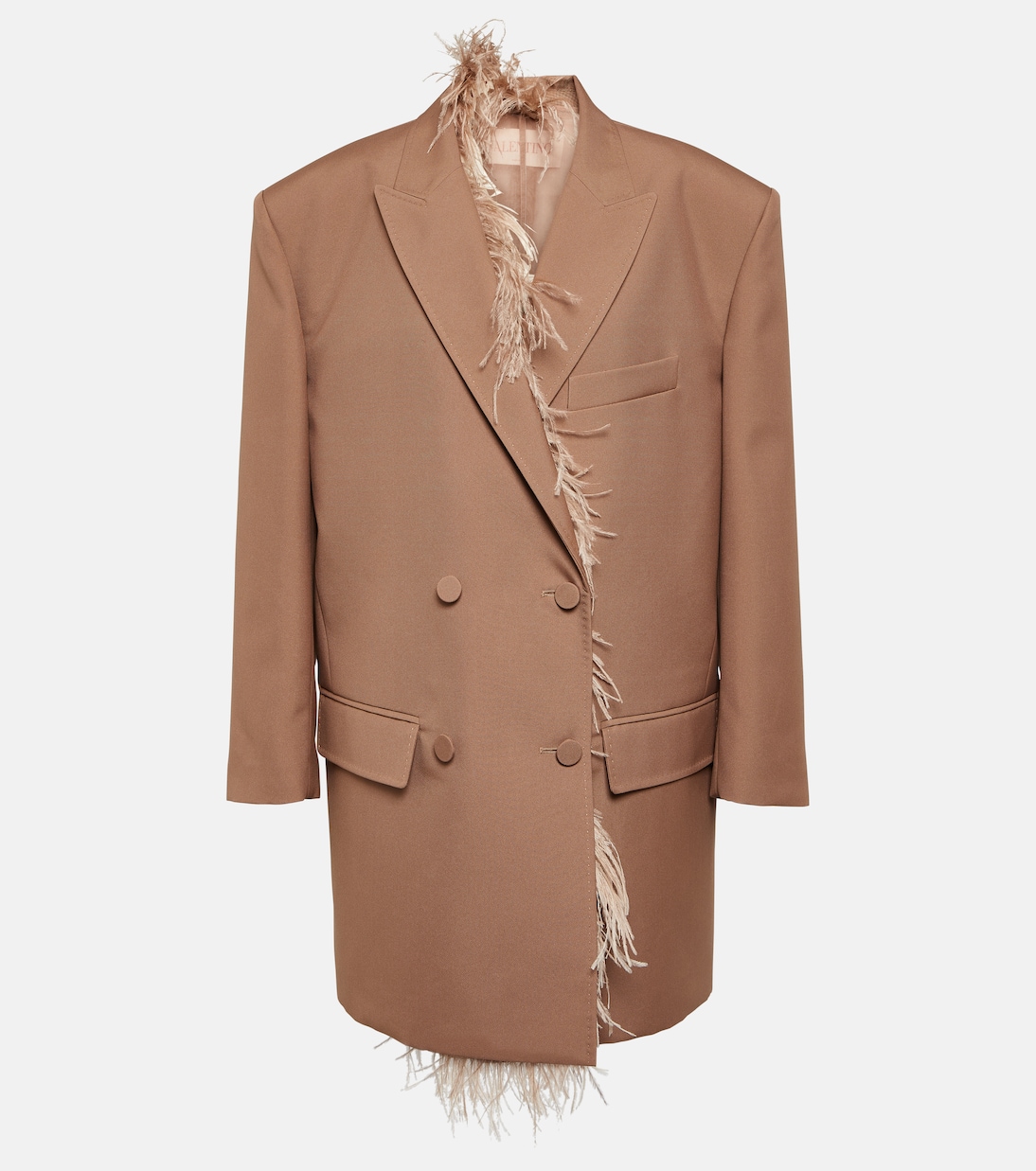 Feather-Trimmed Double-Breasted Blazer